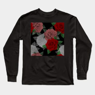 Red and pink roses on black background Long Sleeve T-Shirt